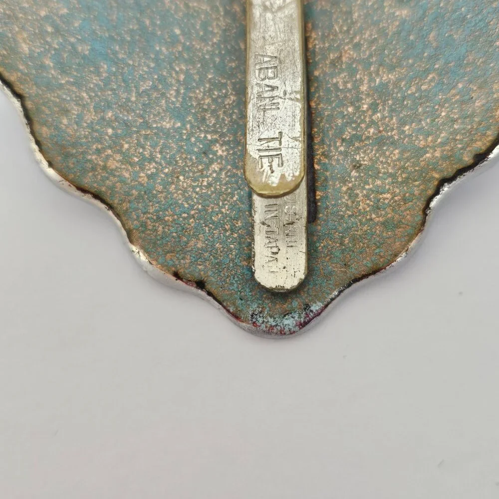 Abani Tie Blue‎ Enamel Clip On Pin Cloisonne Modernist MCM Art Jewelry Vtg Abana